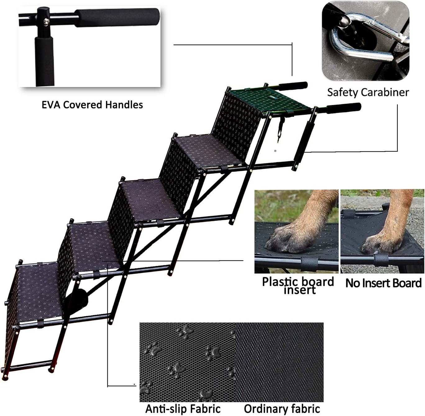 Upgraded Dog Stairs, Metal Frame Foldable Large Dog Step