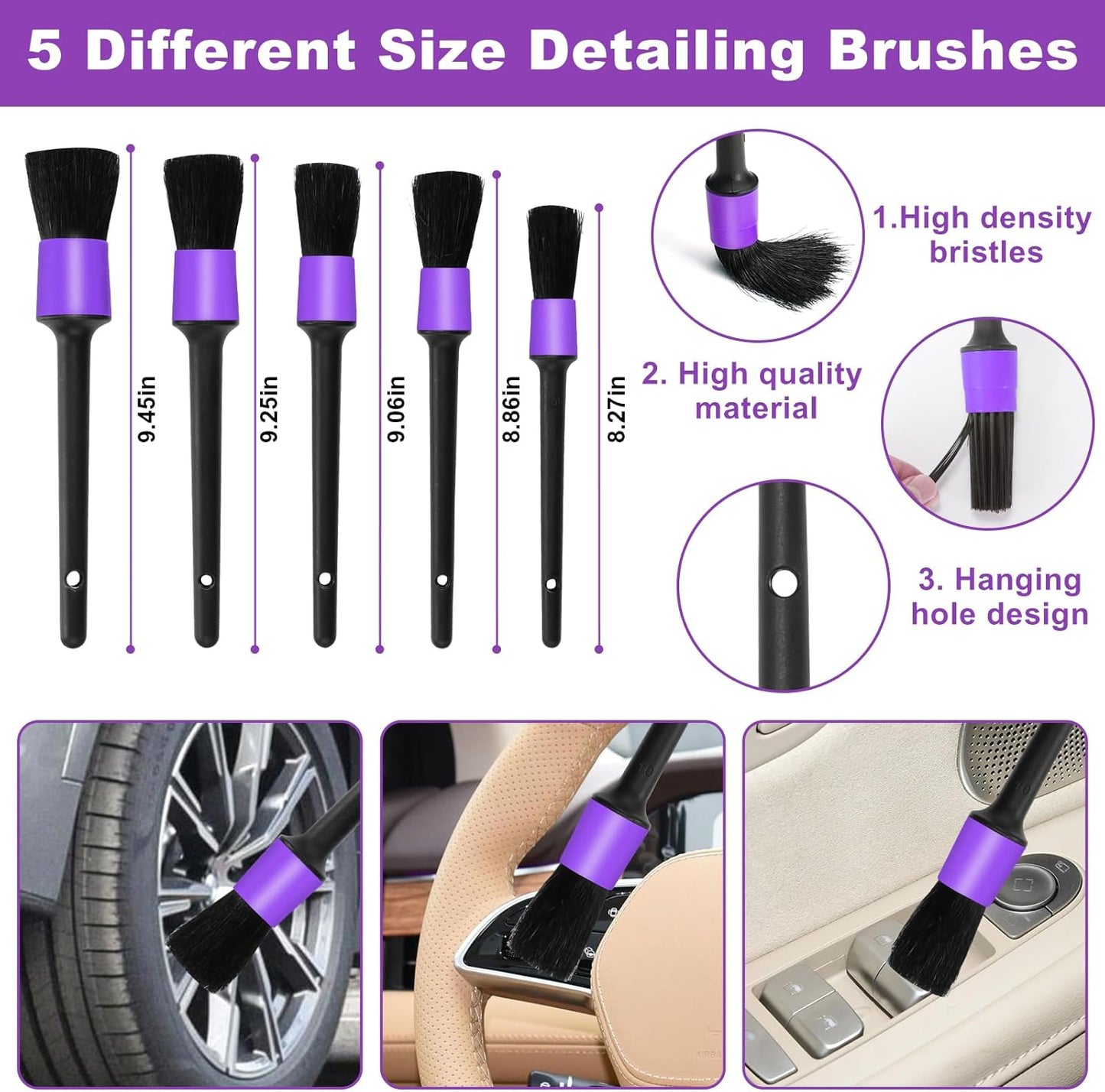 Windshield Cleaner Tool, 17Pcs Purple Car Interior Cleaning Kit, Detailing Kit Cleaner, Detailing Brush, Cleaning Gel, Inside Cleaning Supplies Accessories for Trucks, SUVs, RVs Window