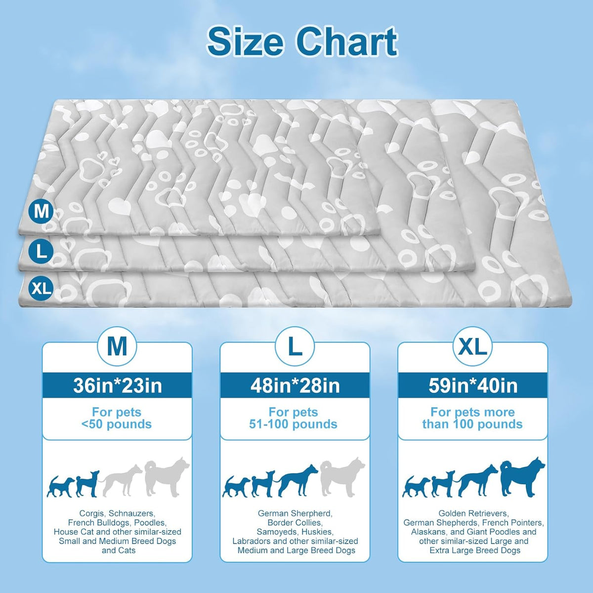BEAUTYZOO Upgrade Dog Cooling Mat Extra Large, Reversible Self-Cooling Mat for Dogs, Thicken Pet Ice Cool Pad Blanket for Summer Kennel Sofa Bed Floor Car Seat, Machine Washable&Foldable, 36"x23"