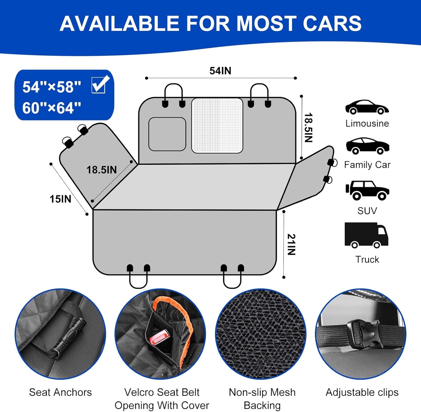 Dog Car Seat Cover for Back Seat 600D Scratchproof Nonslip