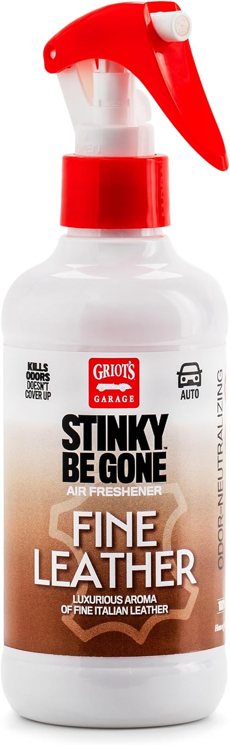 Griot's Garage Stinky-Be-Gone Fine Leather Air Freshener Spray – Odor Remover for Cars, Trucks, and SUVs on Carpets, Floor Mats, and Under Seats, 8oz