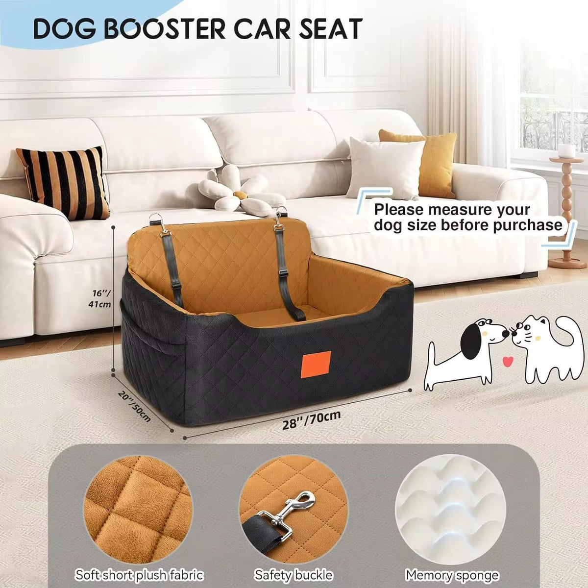 Quilted Car Dog Booster Seat, Black and Gray, Double Pet