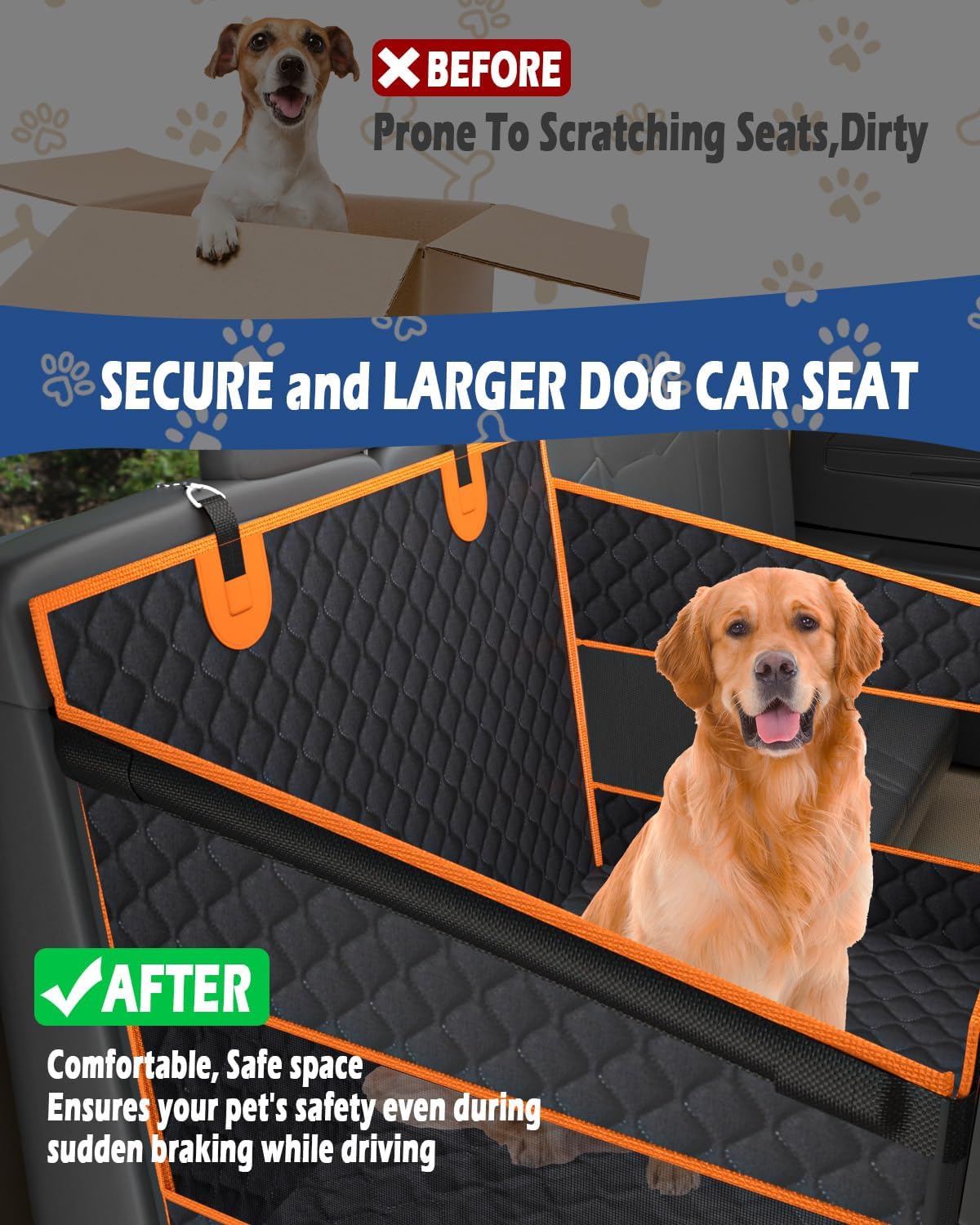 Dog Car Seat, Extra Stable Backseat Extender for Dogs with