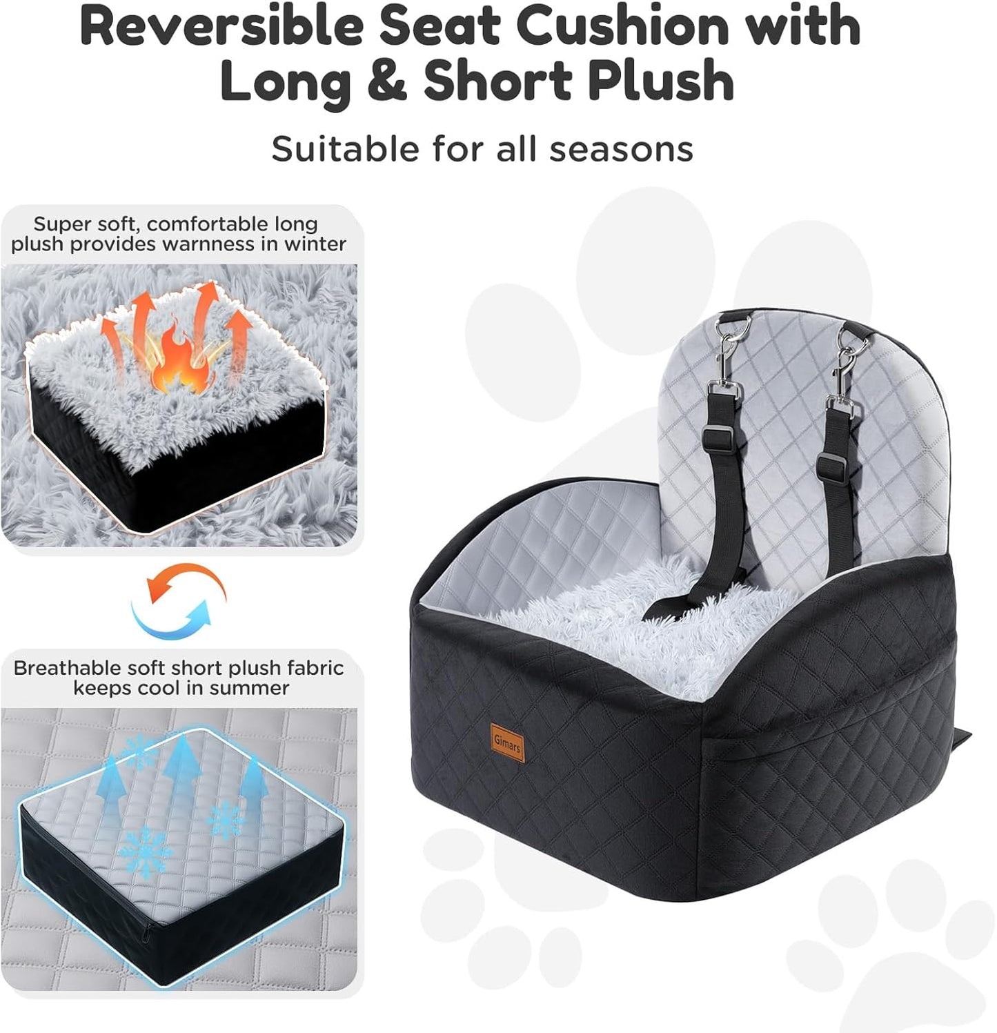 Upgrade Dog Car Seat with Reversible Long & Short Plush