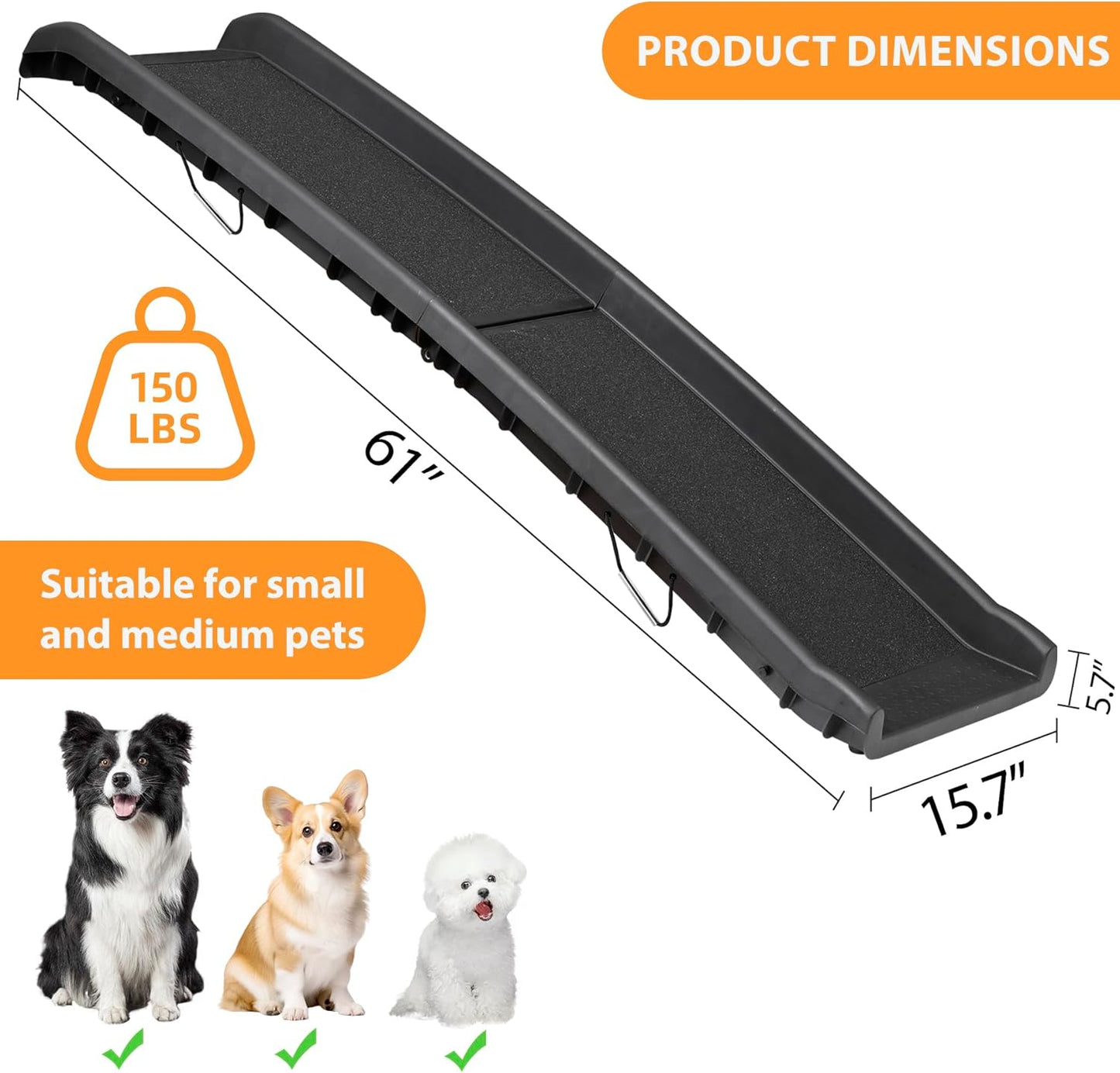 Folding Dog Ramp for Car, Non-Slip Pet Ramp with High
