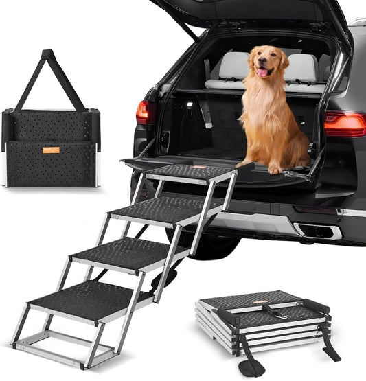 4-Step Dog Car Steps, Folding Dog Ramp with Nonslip