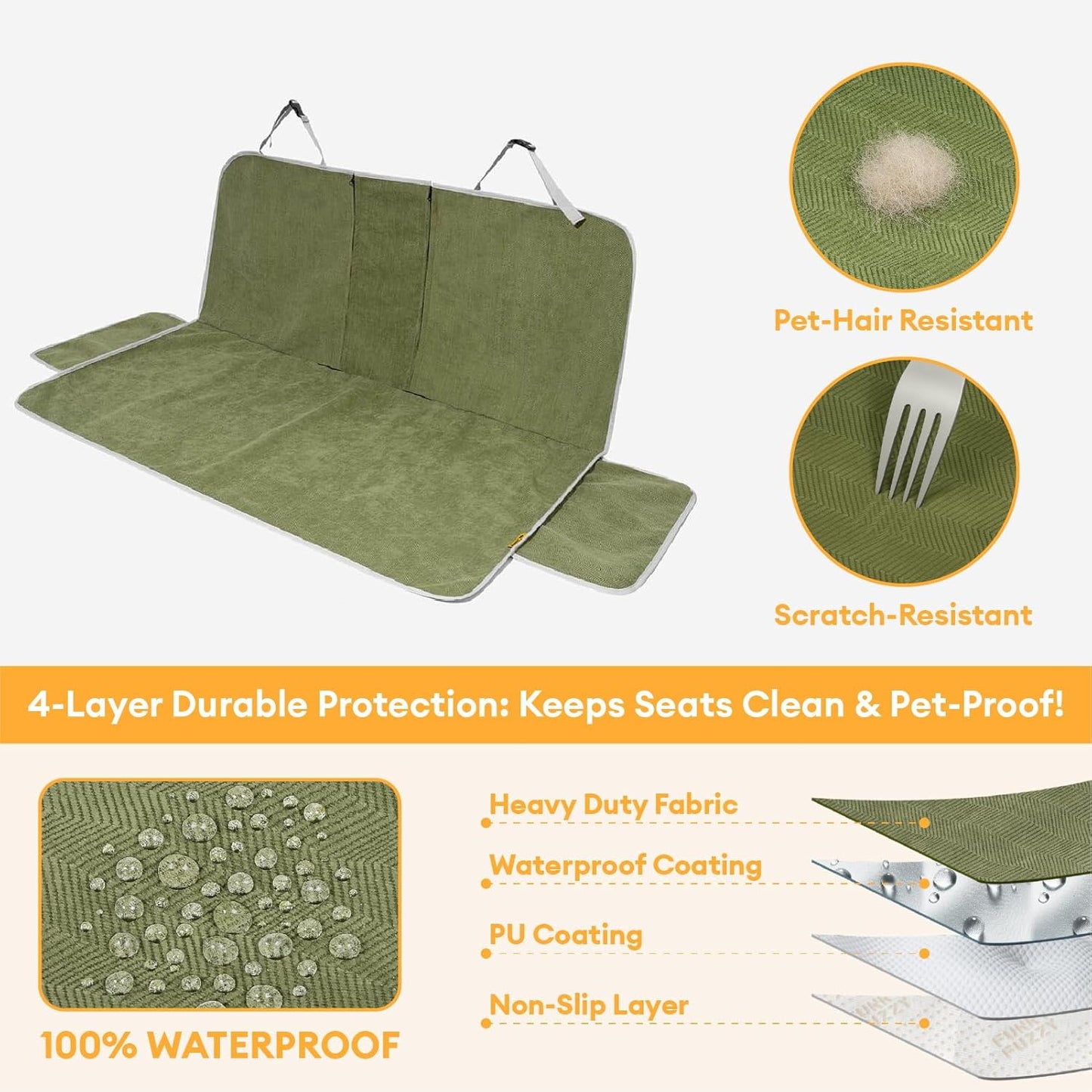 Dog Car Seat Cover for Back Seat, Waterproof, Scratchproof