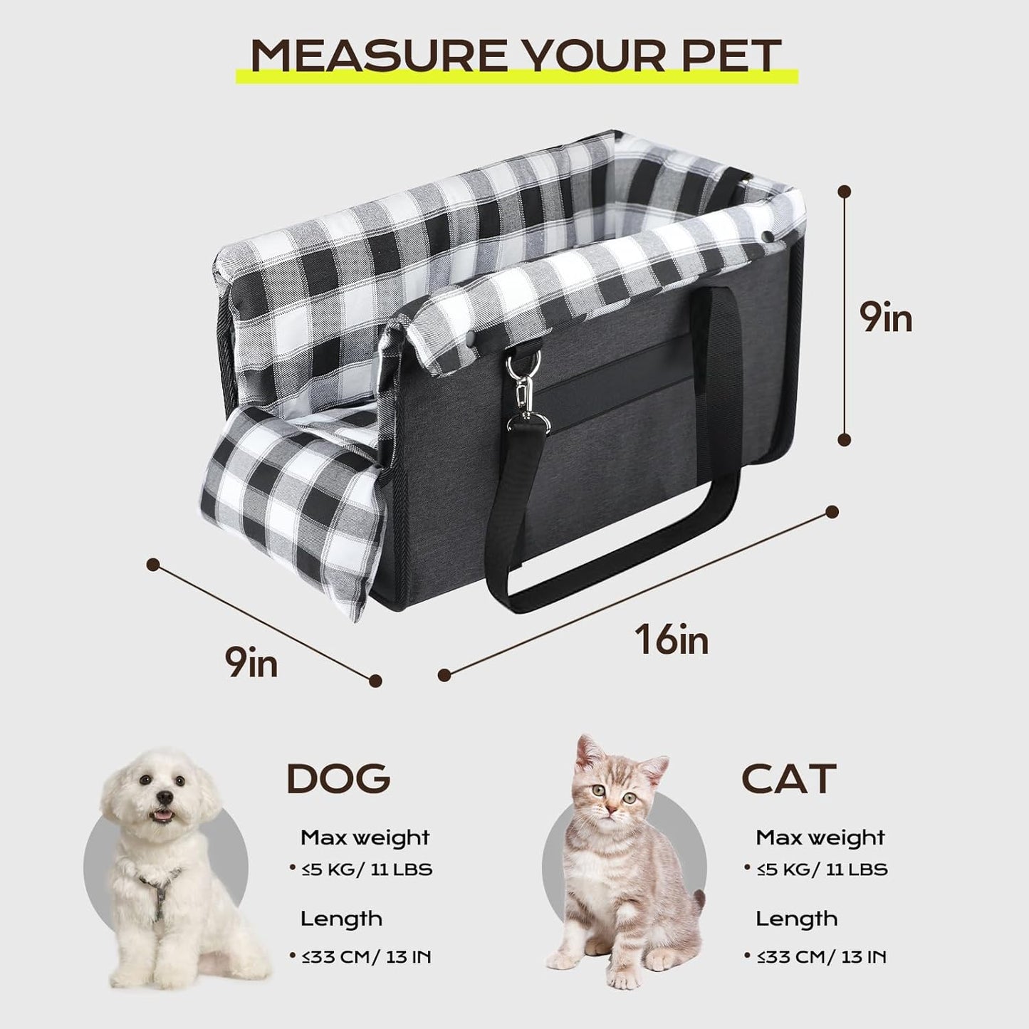Center Console Dog Car Seat, Detachable and Washable Inner