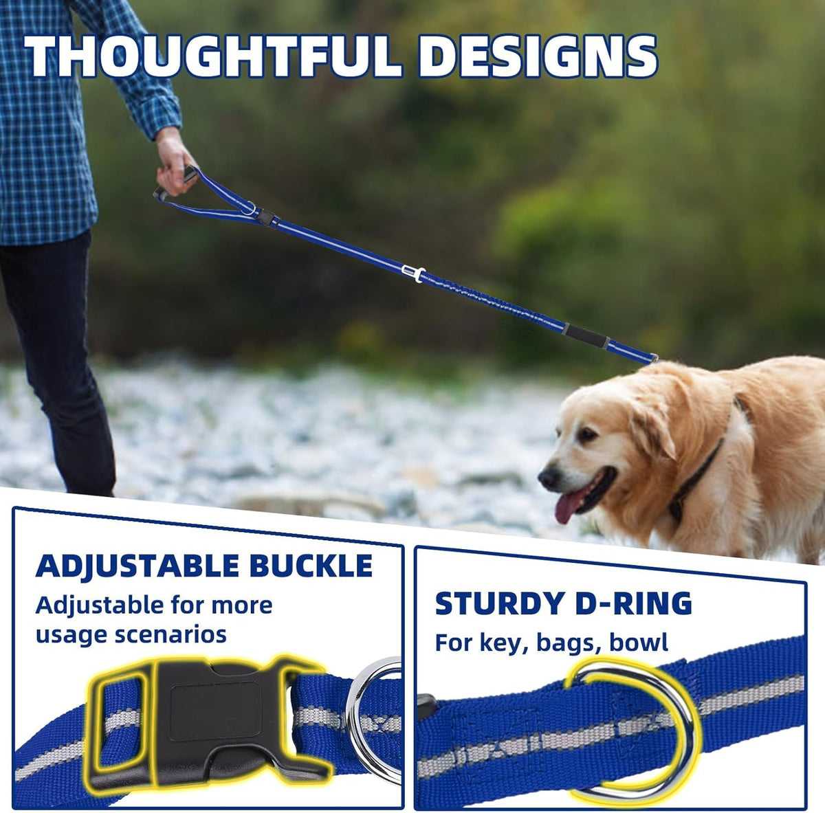 Heavy Duty Bungee Leash for Medium Large Dogs, No Pull