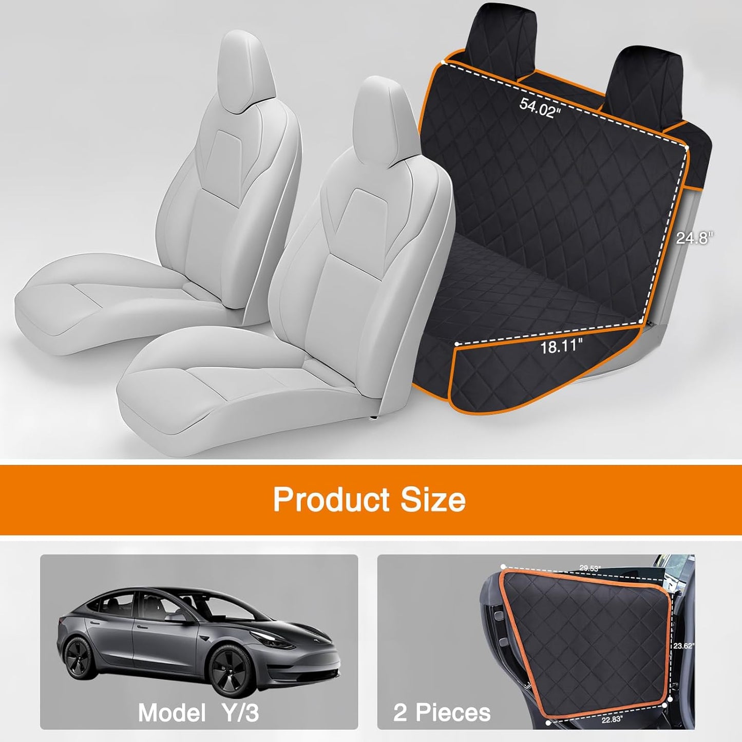 Back Seat Cover for Tesla Model Y/3 with 2 PCS Door