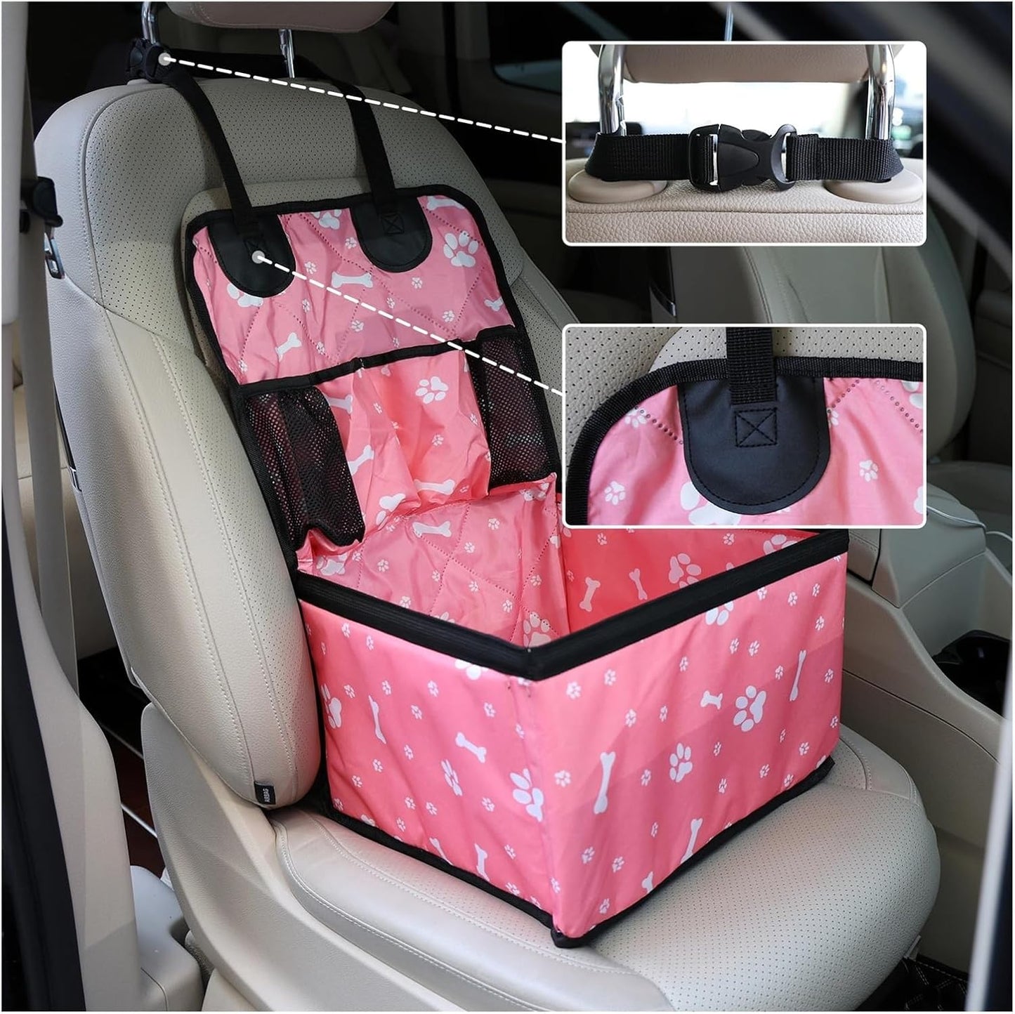 Pet Car Seat with Storage Pockets Universal for Small