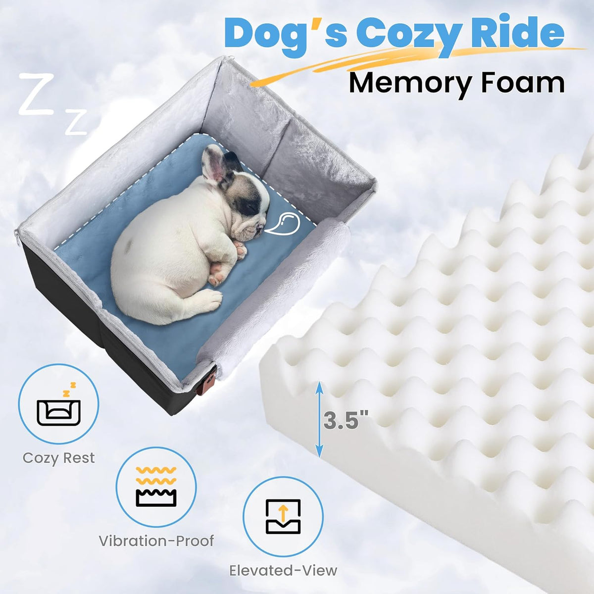 Dog Car Seat for Small Dogs, Puppy Seat with Memory Foam