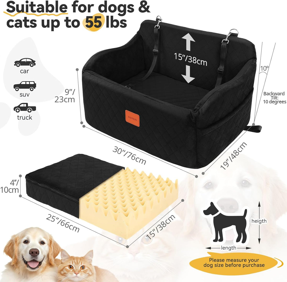 Dog Car Seat for Medium/Large Dogs, Memory Foam Pet Booster