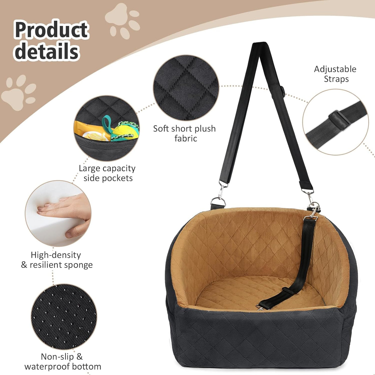 Dog Car Seat for Small Medium Dogs,Detachable Washable Dog
