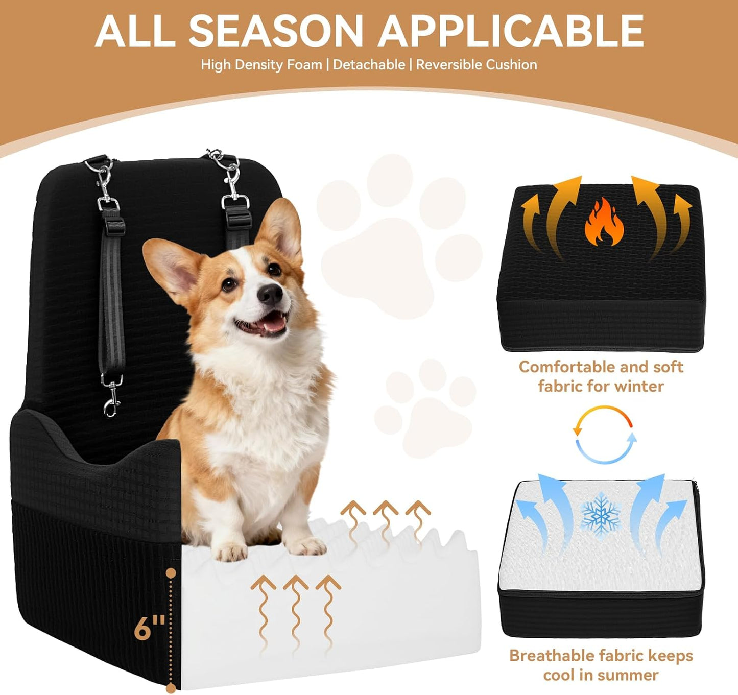 Dog Booster Car Seat for Small/Medium Dogs Up to 35 lbs –