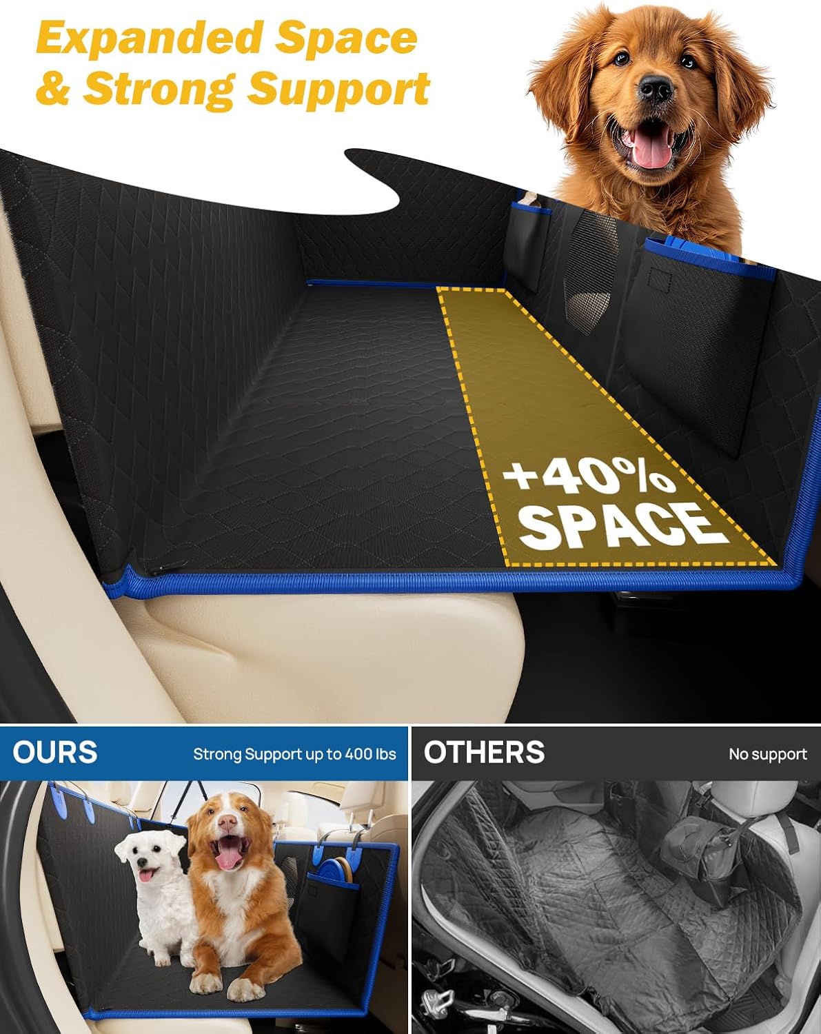 Dog Car Seat Cover for Back Seat with Hard Bottom, Back
