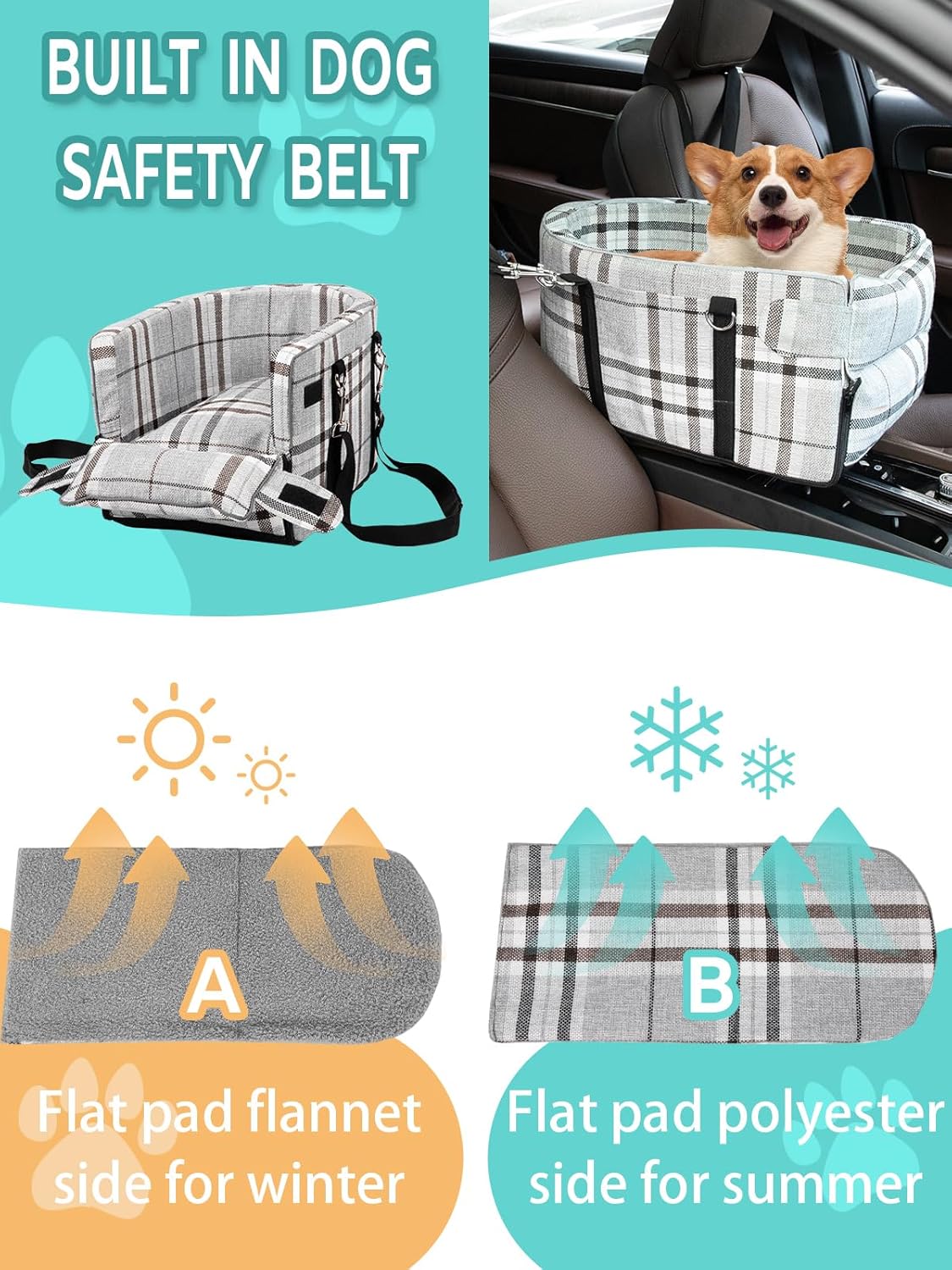 Small Dog Car Seat, Portable Dog Seat with Soft Washable