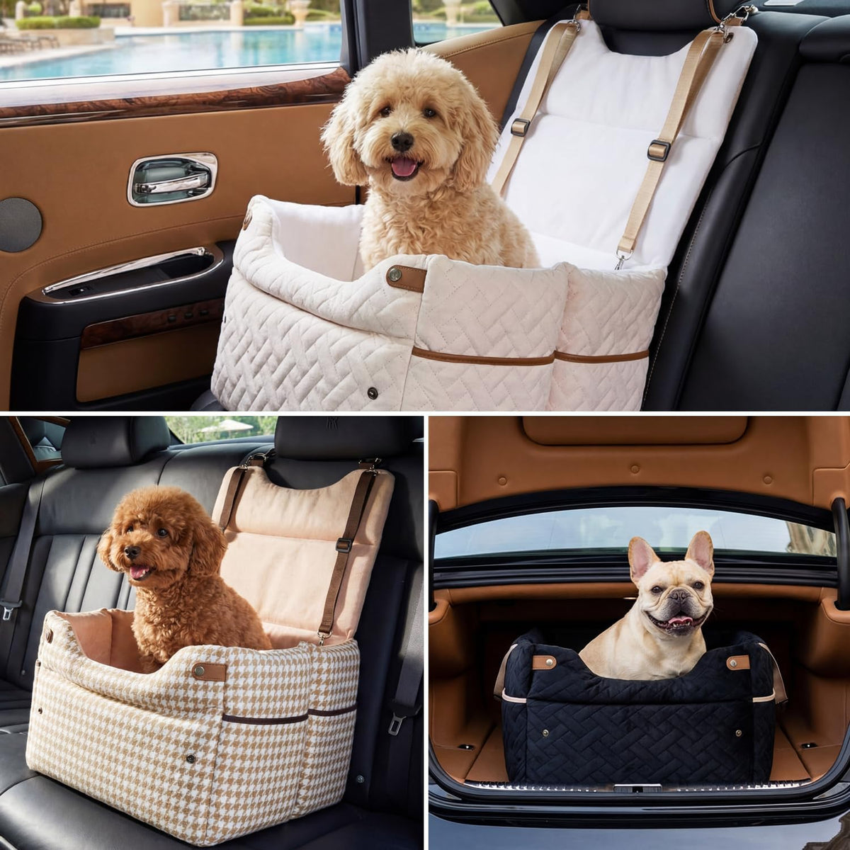 ZOMISIA Elevated Dog Car Seat for Medium Dogs, 3 Adjustable Heights with 2 Egg Crate Foam Boosters 4"+2", Dual-Sided Cooling&Plush Waterproof Cover, 2 Safety Leashes & Buckles, Black