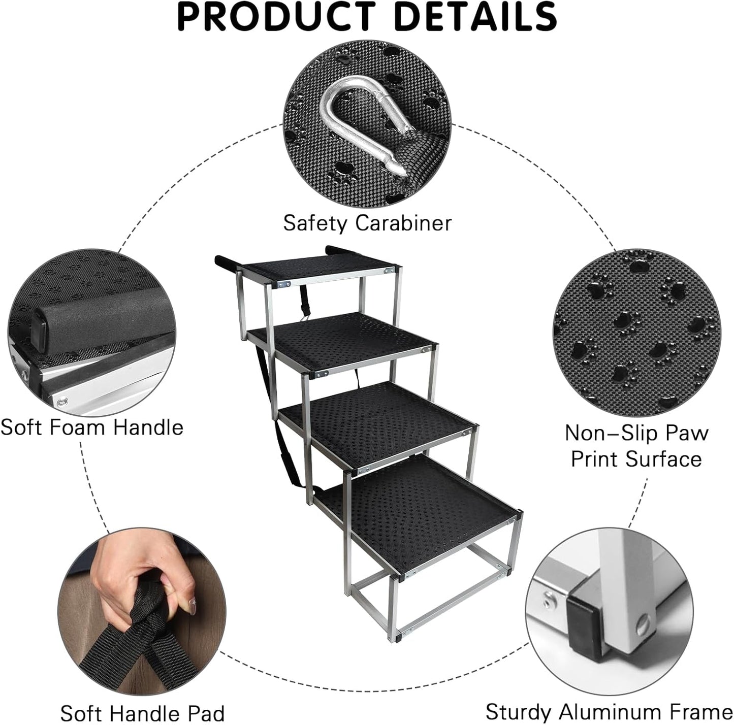 Dog Ramp for Car, 4-Step Folding Dog Stairs, Aluminum