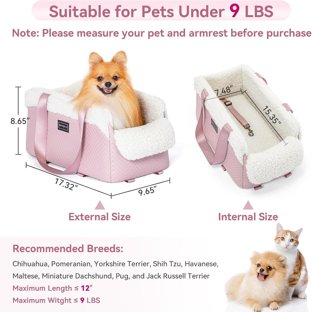 Cat Car Seat, Portable Console Dog Car Seat with Safe