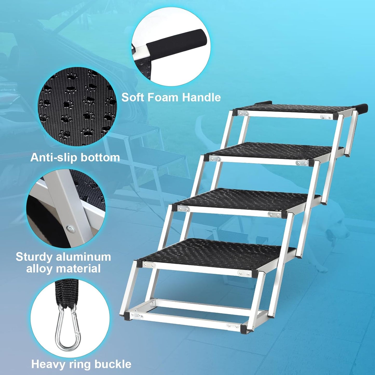 Dog Stairs for Car 4 Steps Suitable for Car Trunk Heights