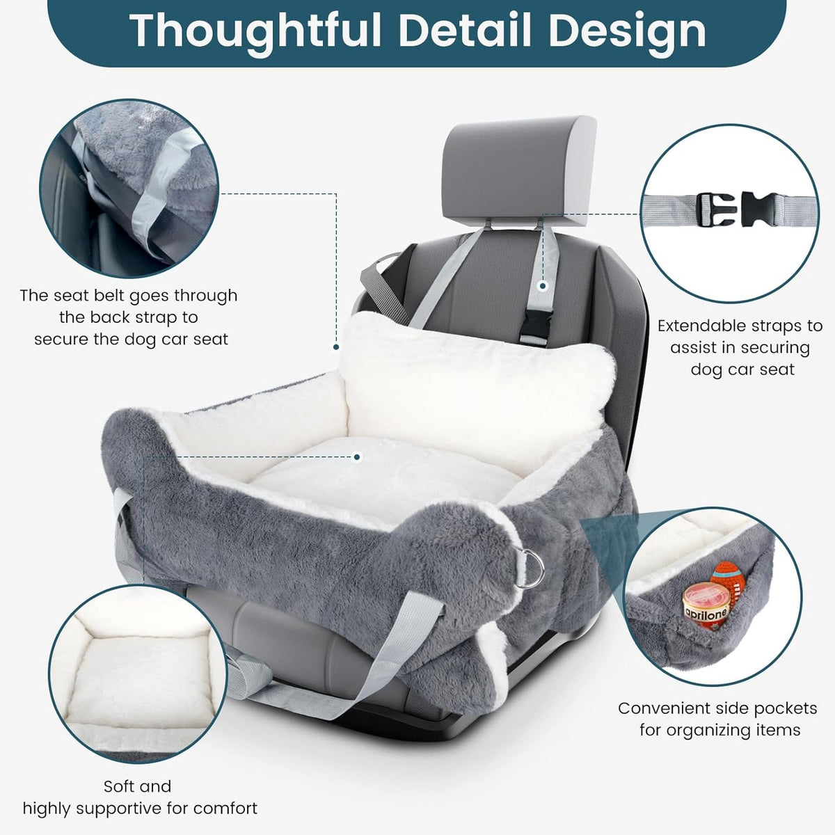 29.5"x19.7"x9.8" Dog Car Seat for Middle Dogs & Cats, Car