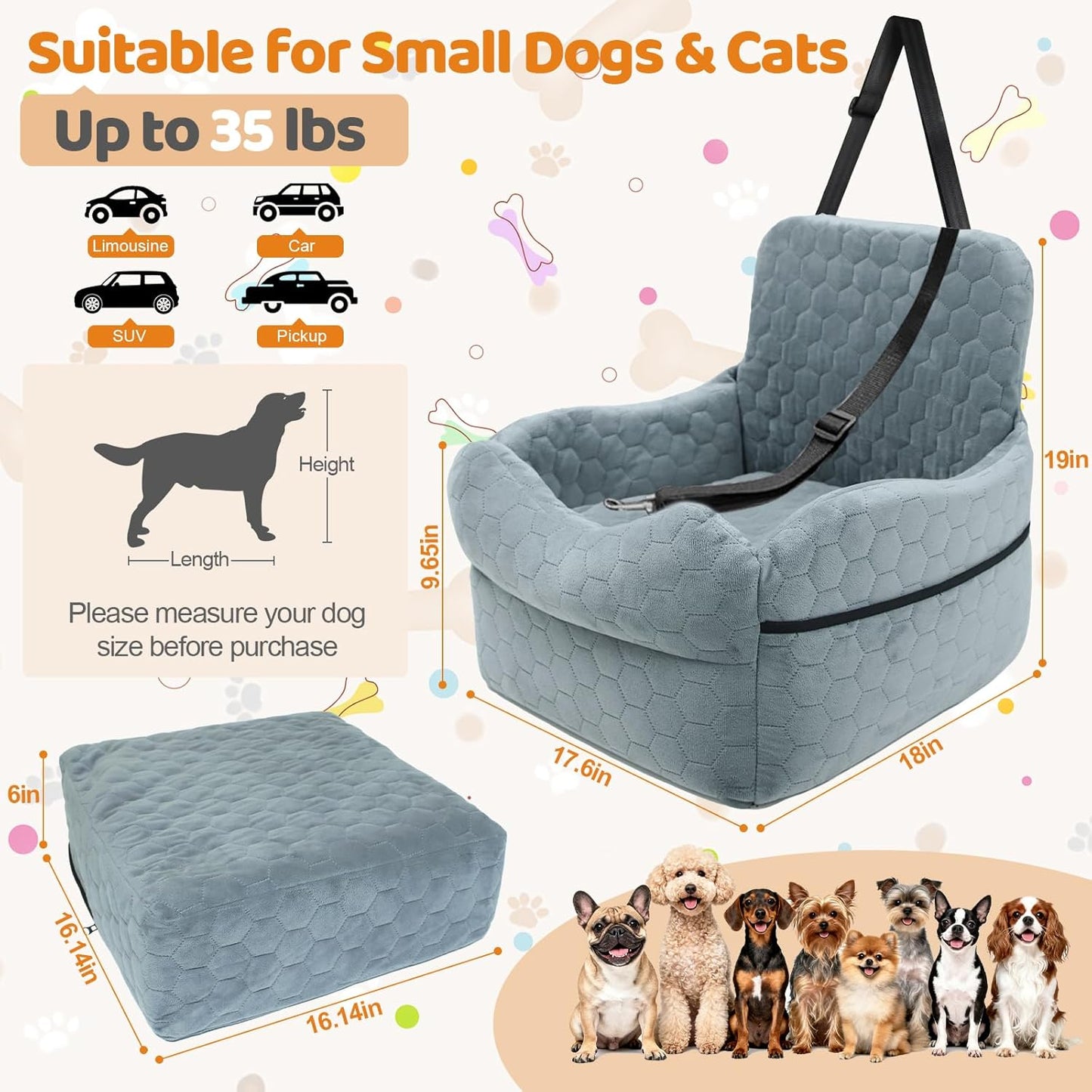 Dog Car Seat for Small/Medium Dogs - Puppy Car Seat Under