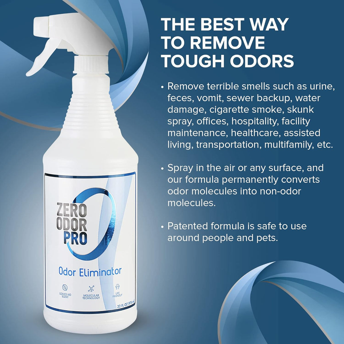 Zero Odor Pro Commercial Strength Odor Eliminator, Room Deodorizer and Air Freshener, Trigger Spray, 32 oz