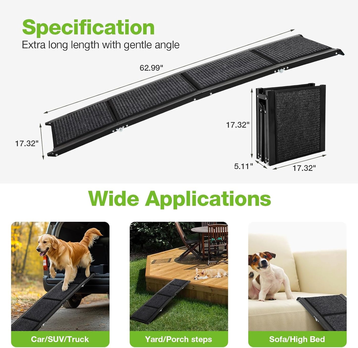 Dog Ramp for Car，63" x 17" Wide Folding Pet Ramp Dog Ramps