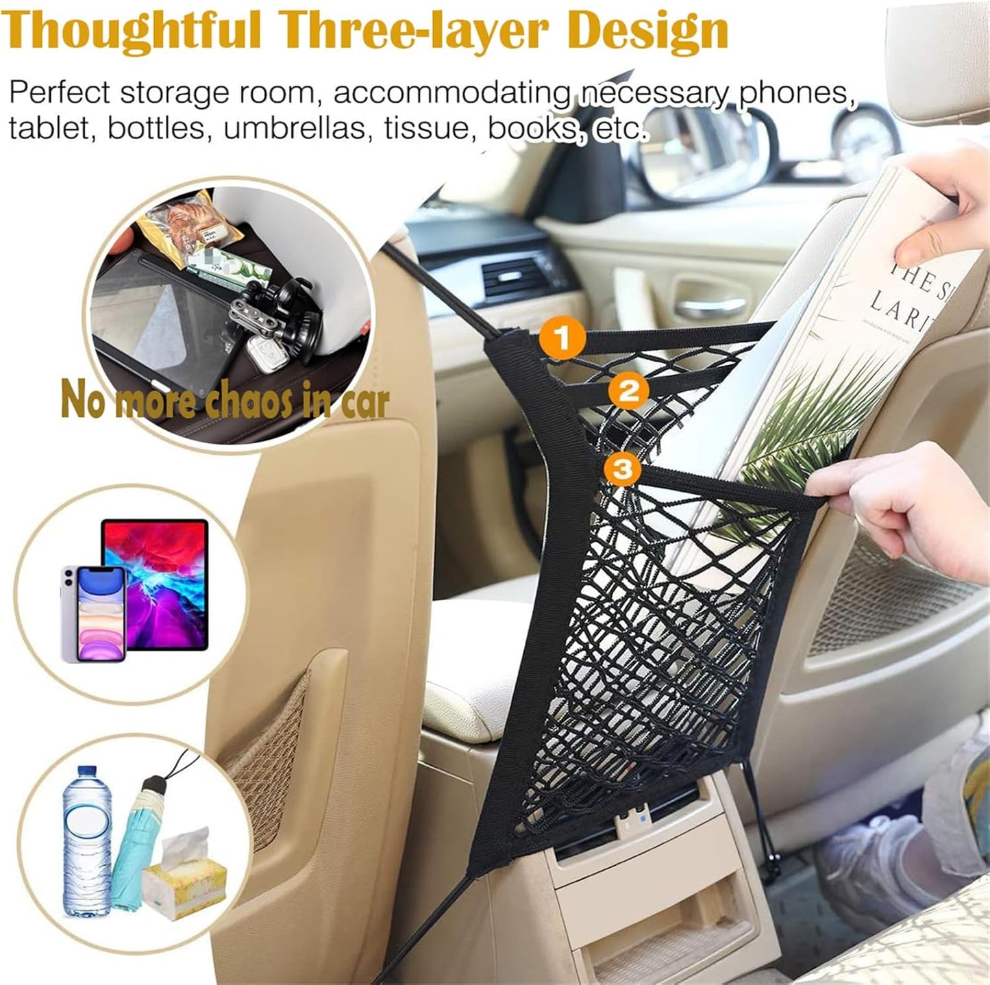 Pet Barrier Dog Car Net Barrier with Car Mesh Organizer