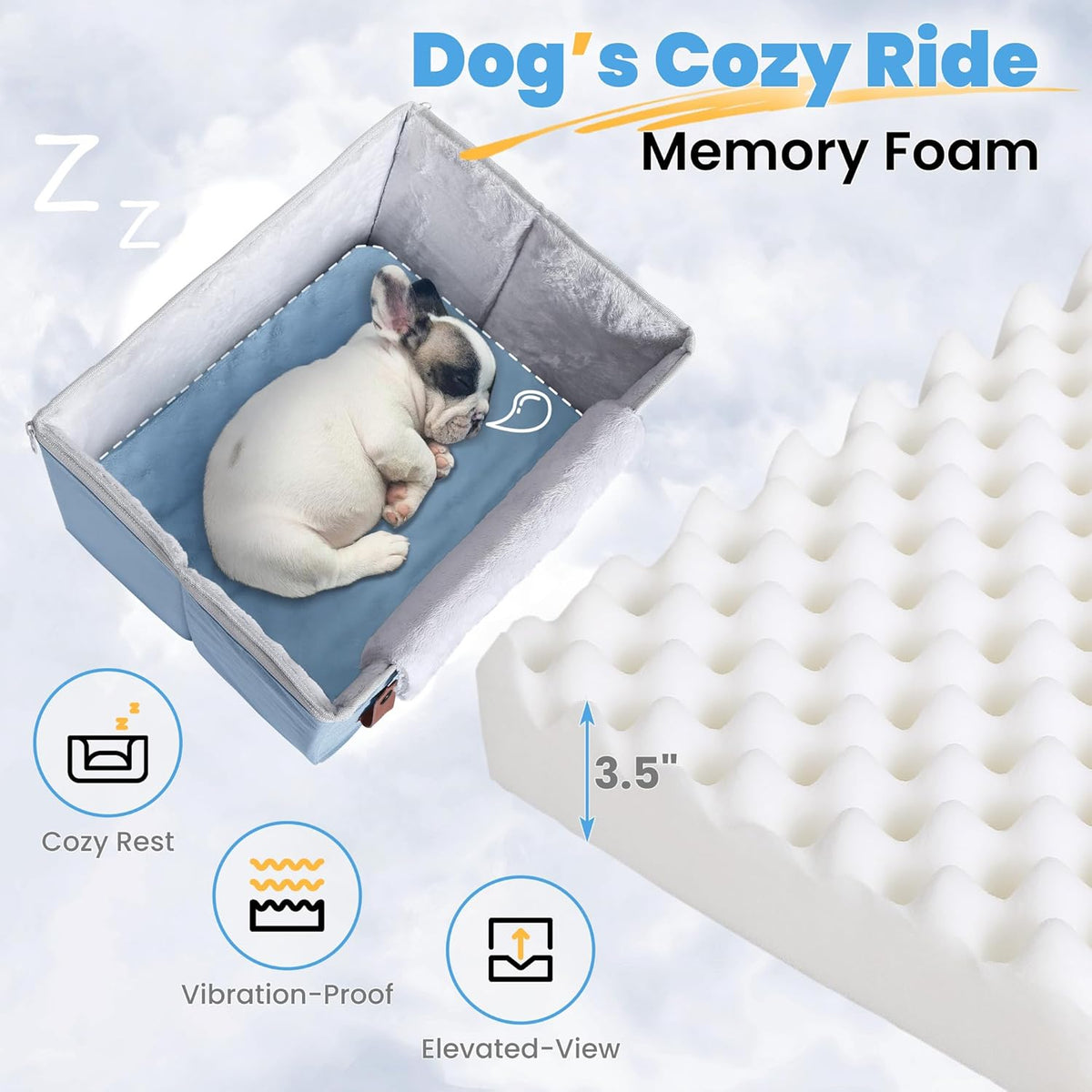 Dog Car Seat for Small Dogs, Puppy Seat with Memory Foam