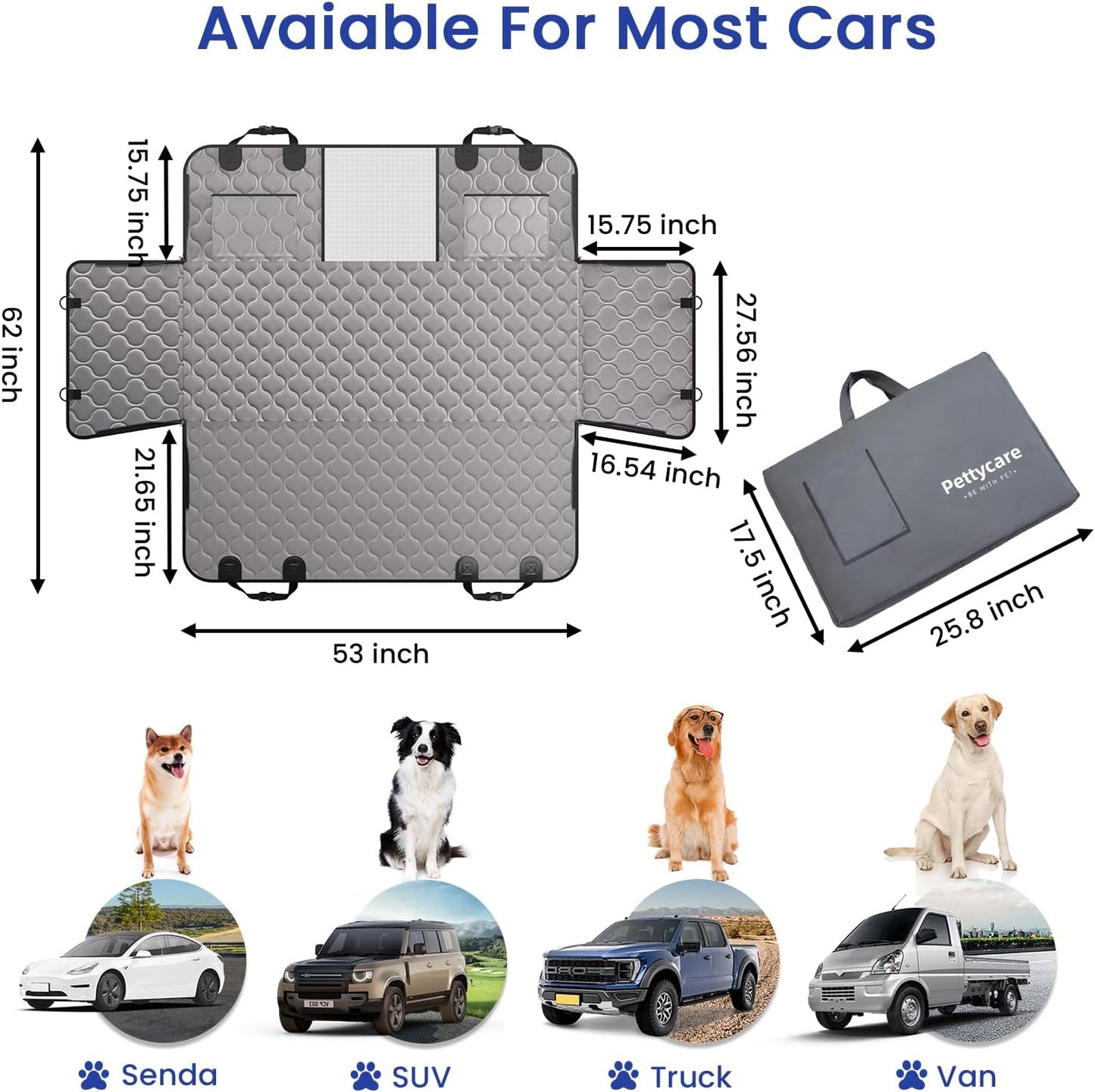 Dog Back Seat Cover Hard Bottom, Supports 400lbs, for Car