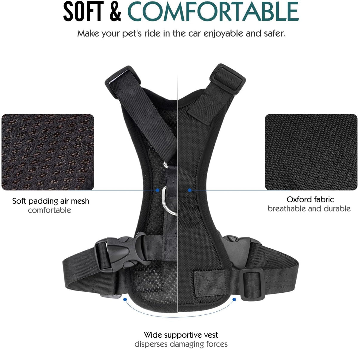 Breathable Dog Seat Belt Harness for Car, Adjustable Dog