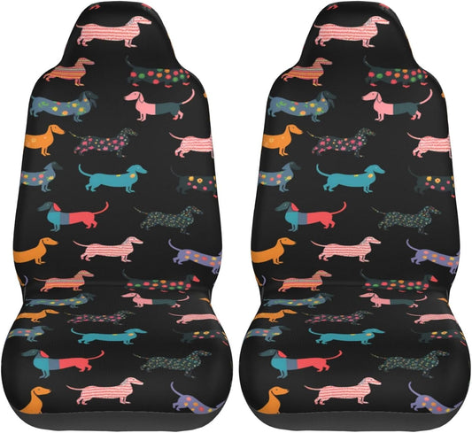 Colorful Dachshund Front Seat Covers 2 Pack, Puppy Dog Vehicle Seat Protector Car Mat Covers, Fit Most Bucket Seats