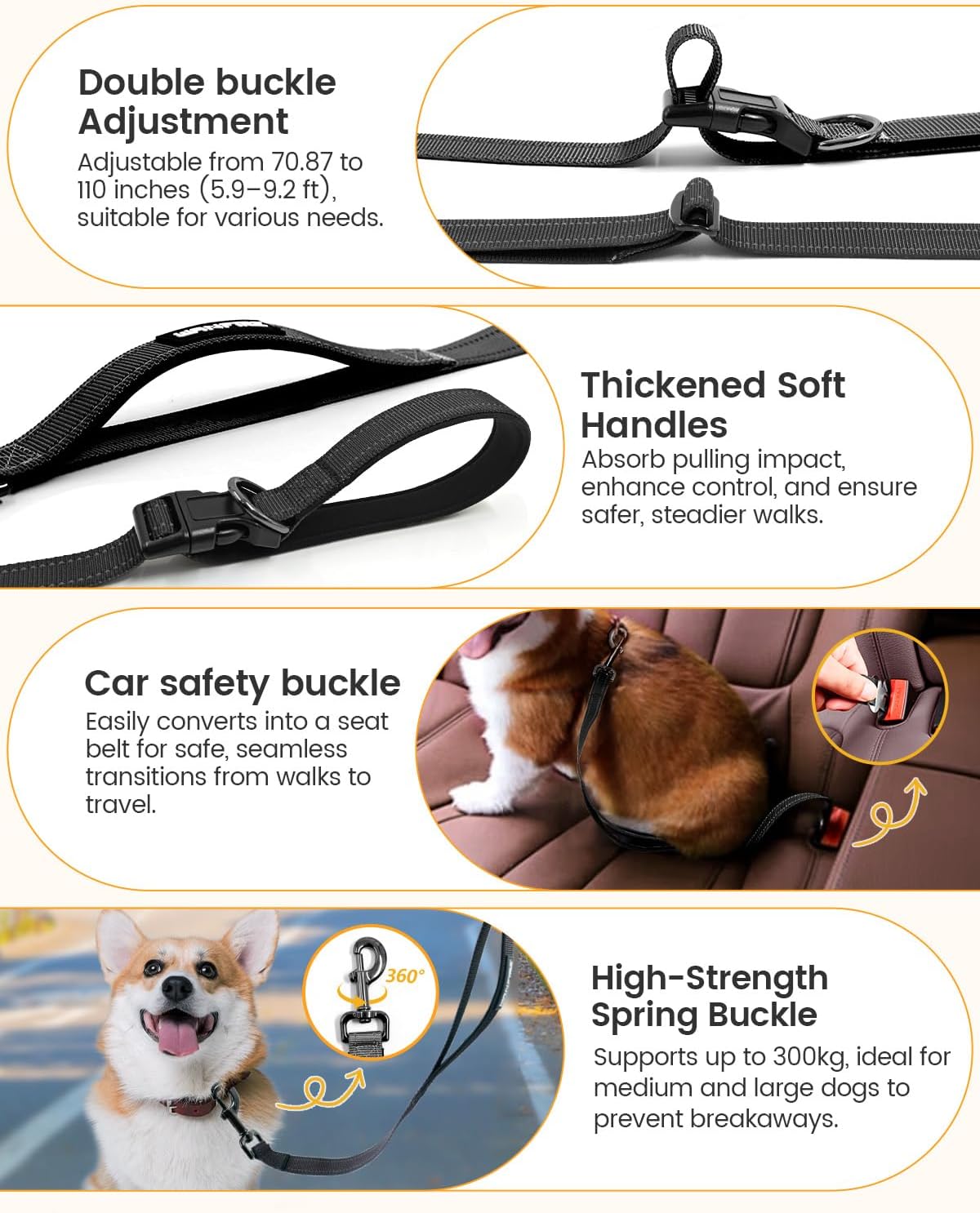 Hands Free Dog Leash, Pet Car Seatbelt, 2-in-1