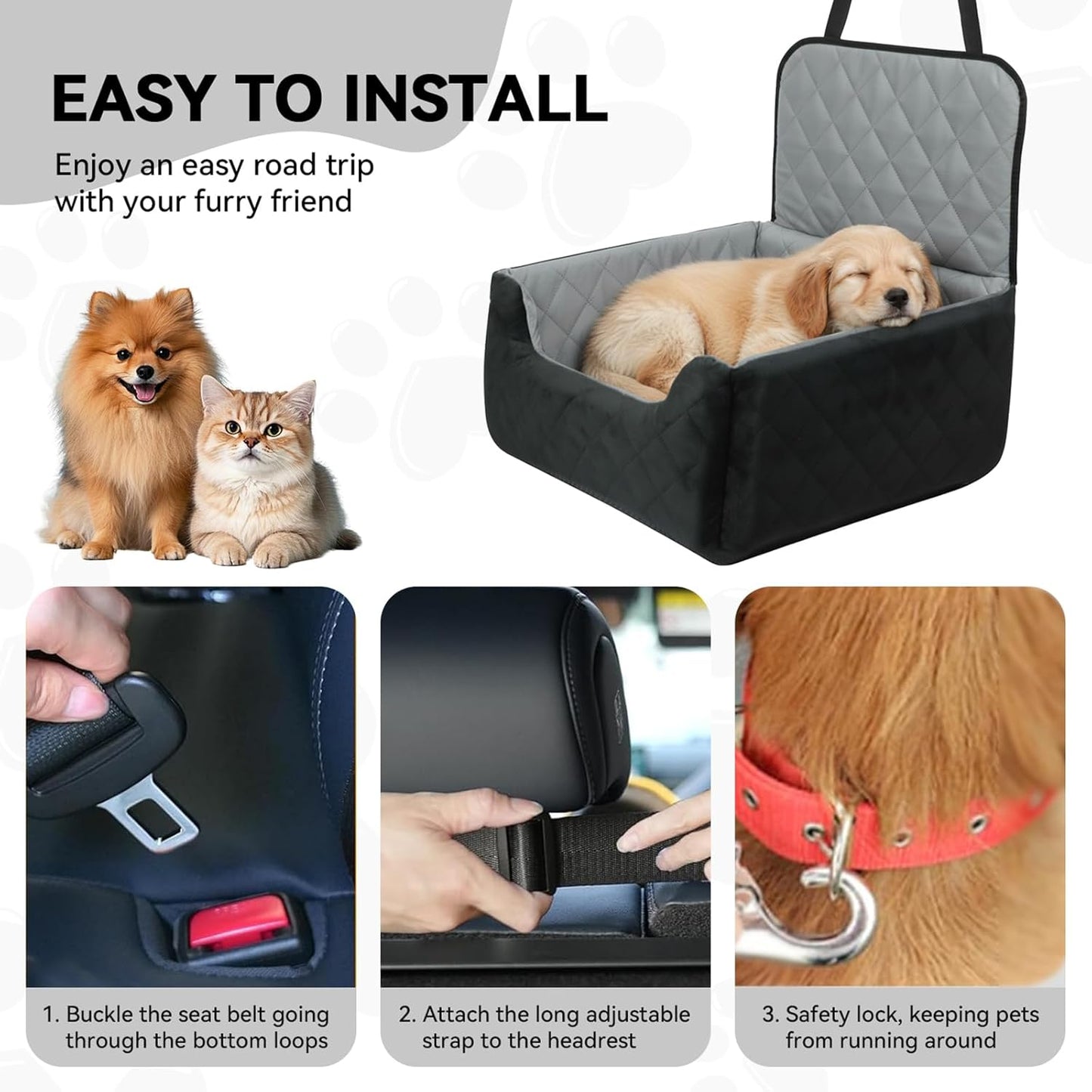 Dog Car Seat for Medium Small Dogs, Memory Foam Dog Booster