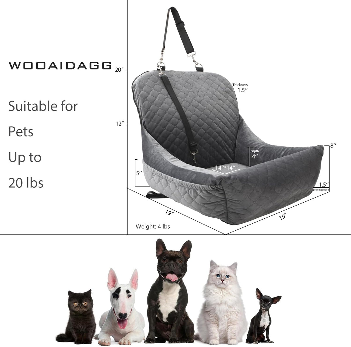 Dog Car Seat,Fully Detachable and Washable Cover,Easy to