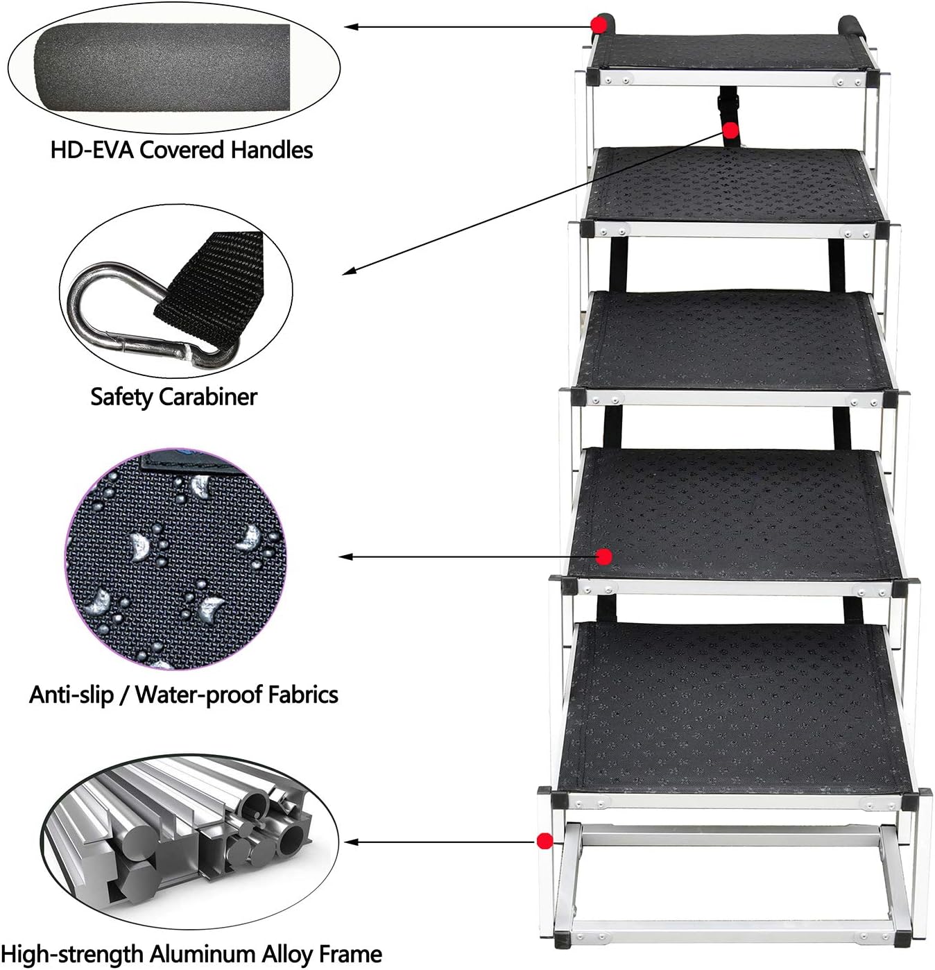Dog Ramps with 5 Stairs, Upgraded Aluminum Frame Pet Steps