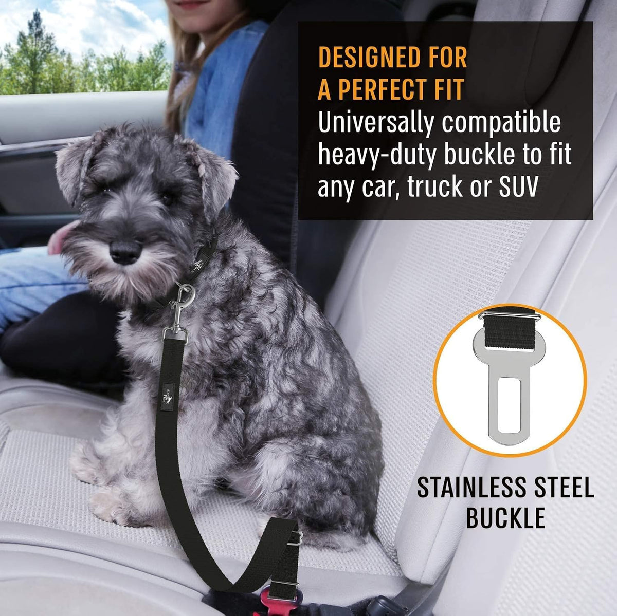 Active Pets Black Car Seat Belt for Dogs 2 Pack, Attaches to Harness & Collar, Adjusts 18" - 24" Safety & Comfort Travel Restraint System Fits Small - Large Pups, Seatbelt Pet Supplies & Accessories