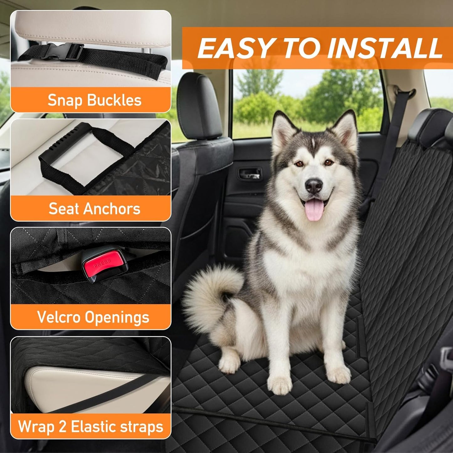 Dog Car Seat Cover for Back Seat - Waterproof, Non-Slip