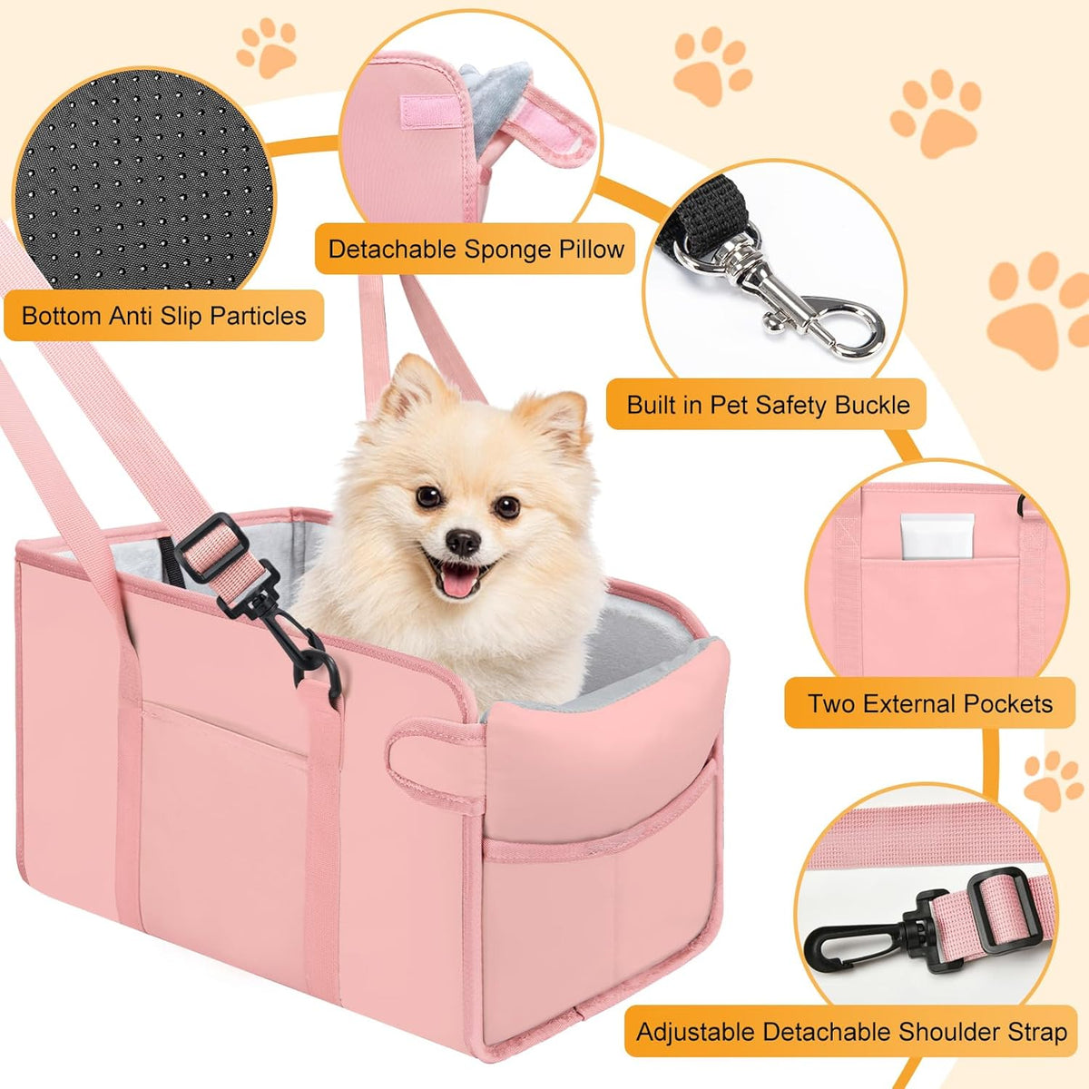 Portable Dog Car Seat for Small Dogs - Adjustable Safety