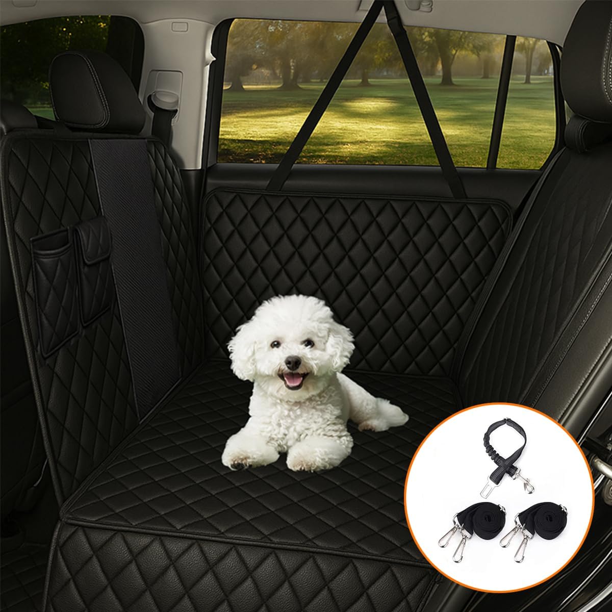 Dog Car Seat Cover for Back Seat with Visual Mesh Window