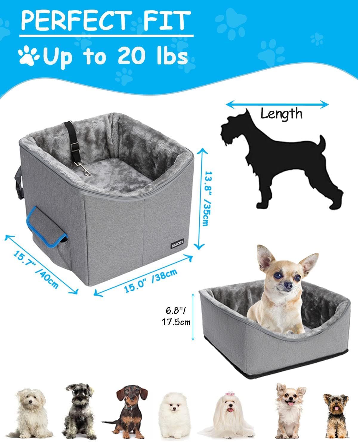 Dog Car Seat for Small Dogs, Elevated Dog Booster Seat Pet