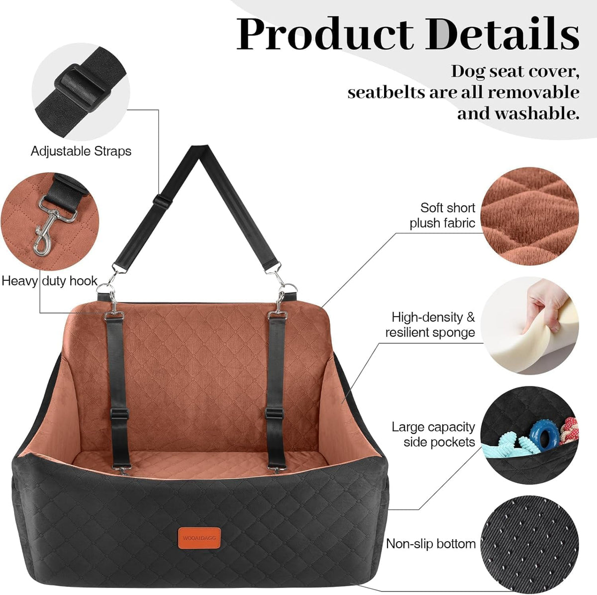 Dog Car Seat for Medium & Large Dogs Up to 55lbs, Memory