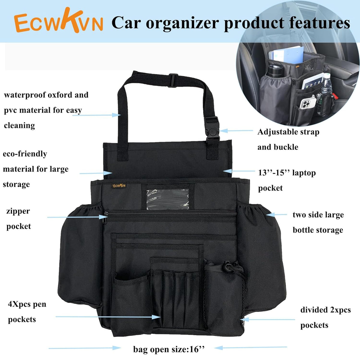 Car Front Seat Organizer - Car File Organizer, Passenger