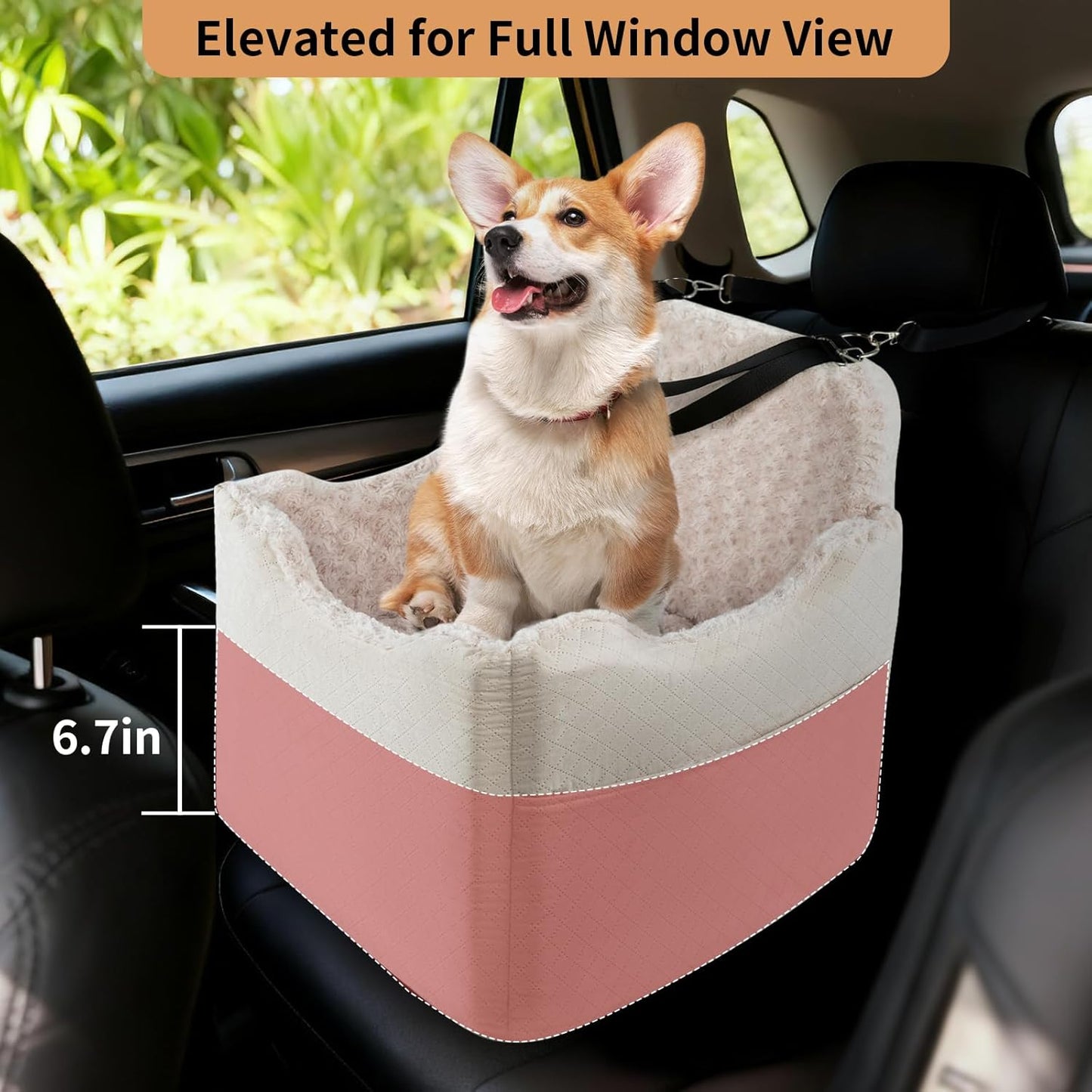 Dog Car Seat for Small Medium Dogs - 6.7inch Elevated Dog