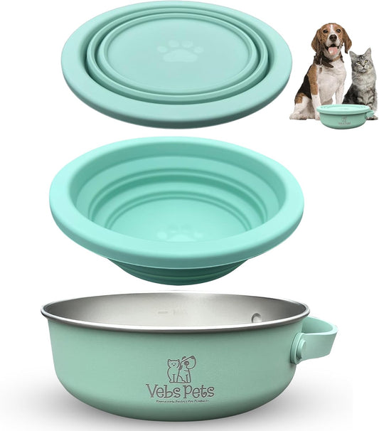 Stainless Steel Dog Bowl 30 oz, W/Collapsible Bowl Lid 20