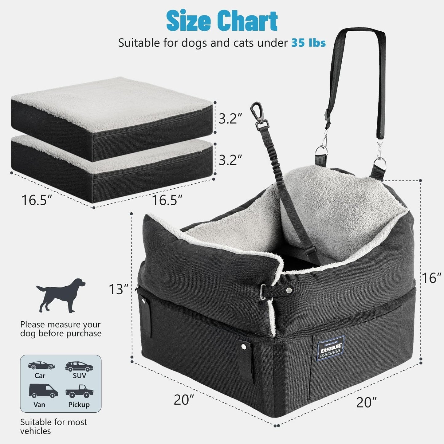 Dog Booster Car Seat: Elevated Car Seat for Small Medium