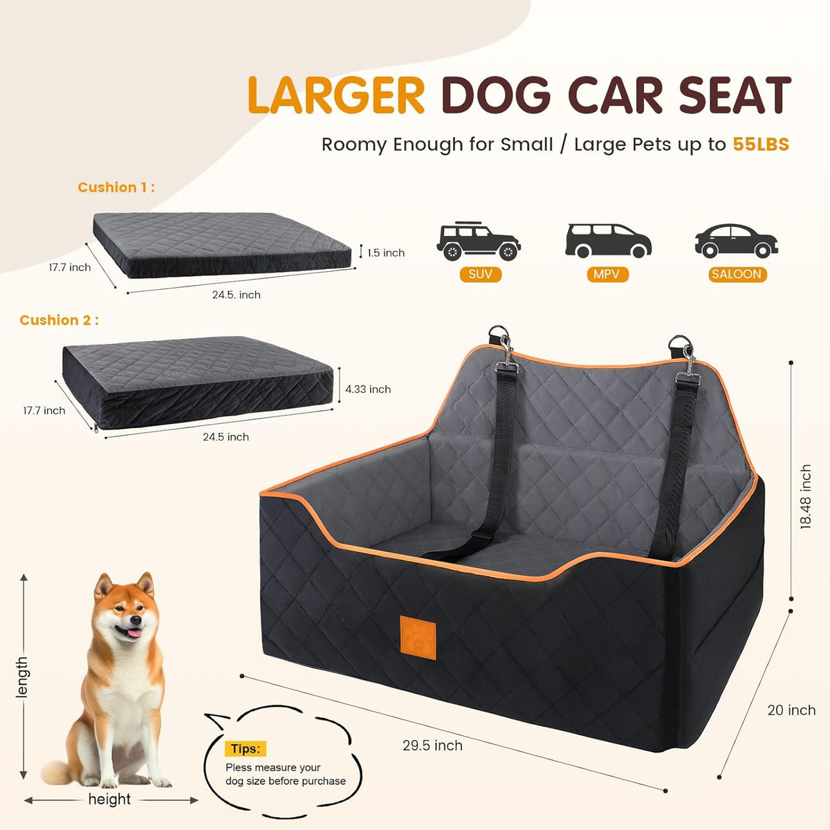 Dog Car Seat Large Medium - Sized Dog Car Pet Bed for Dogs