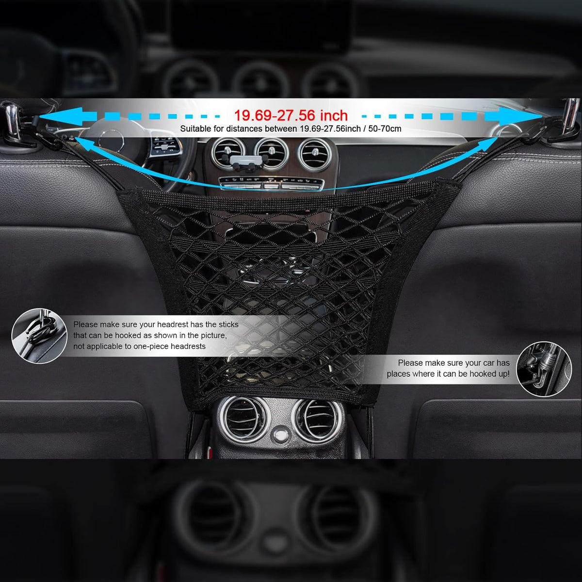 3-Layer Car Mesh Organizer Storage Between Front Seats Kid Dog Pet Net Barrier Car Net Pocket Elastic Tissue Purse Holder Netting for SUV, Van